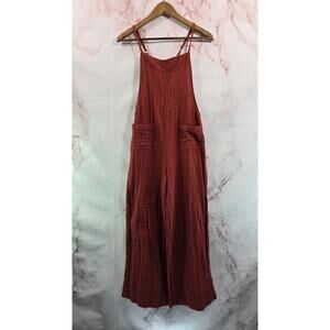 Lotus Luna Jumpsuit Womens Small Petite Red Wide Leg Gaucho Gauze Nomad Spice